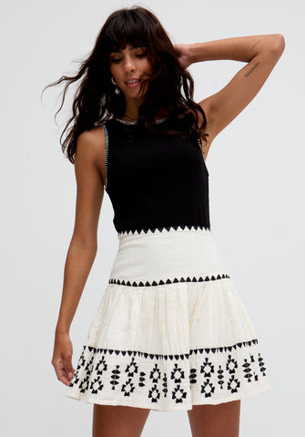 Estella Tiered Embroidered Mini Skirt In Cream