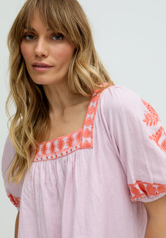 Clara Square Neck Embroidered Blouse In Pink