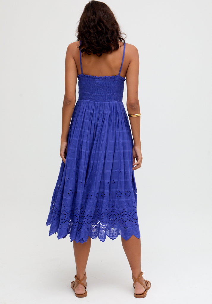 Mirella Detachable Straps Embroidered Midi Dress In Blue