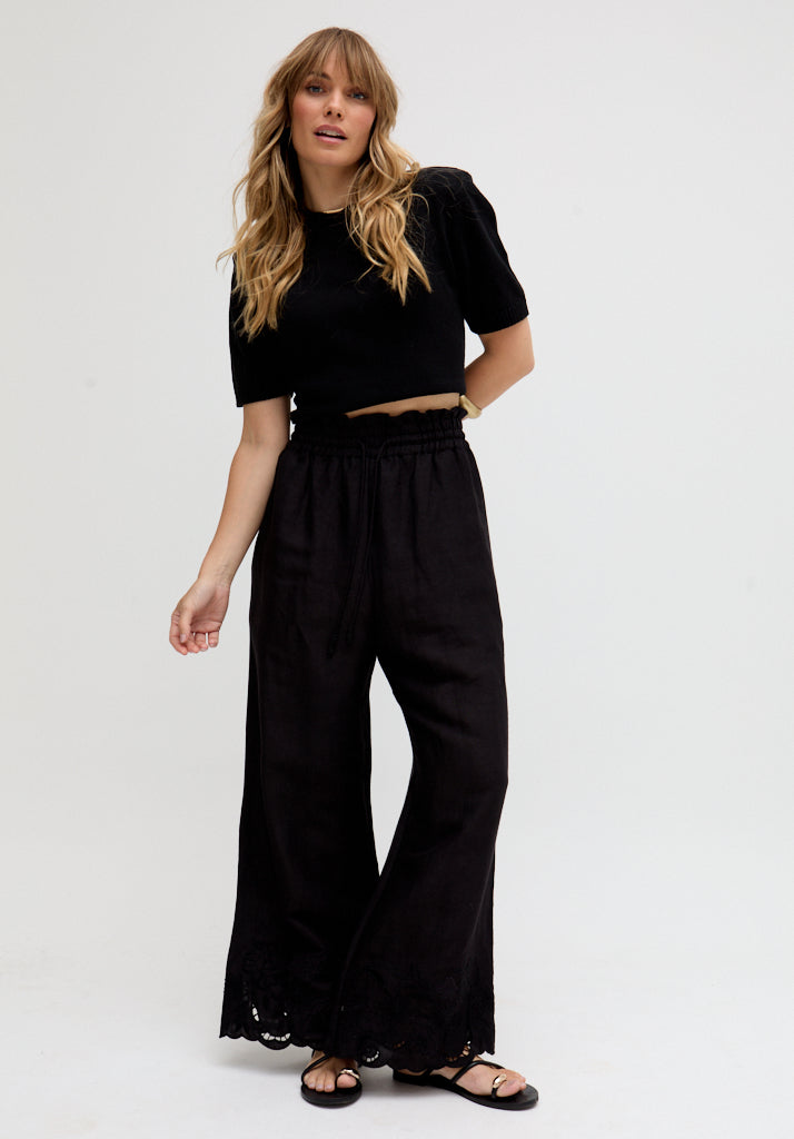 Laya Wide Leg Cutwork Trouser