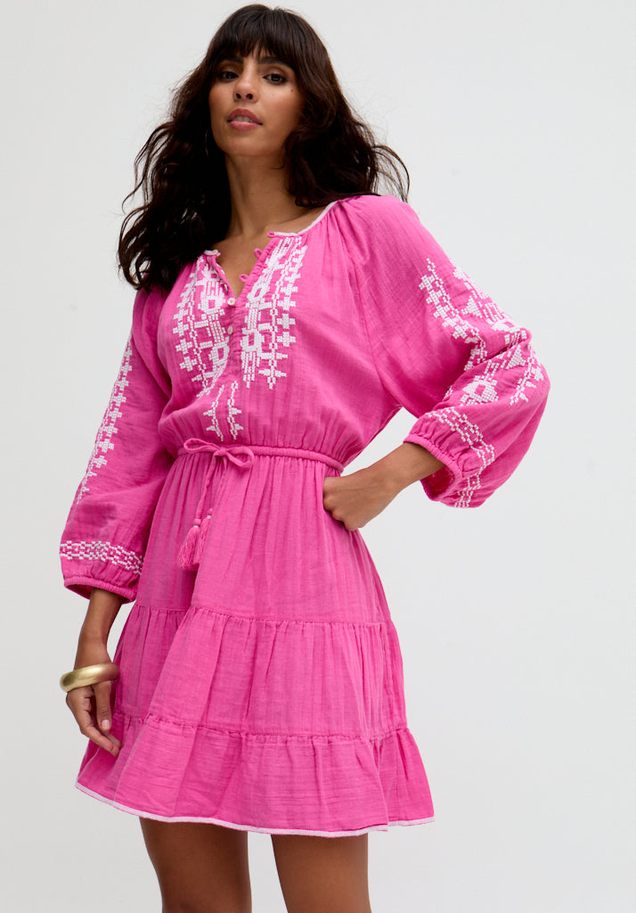 Sophia Tiered Ruffle Embroidered Mini Dress