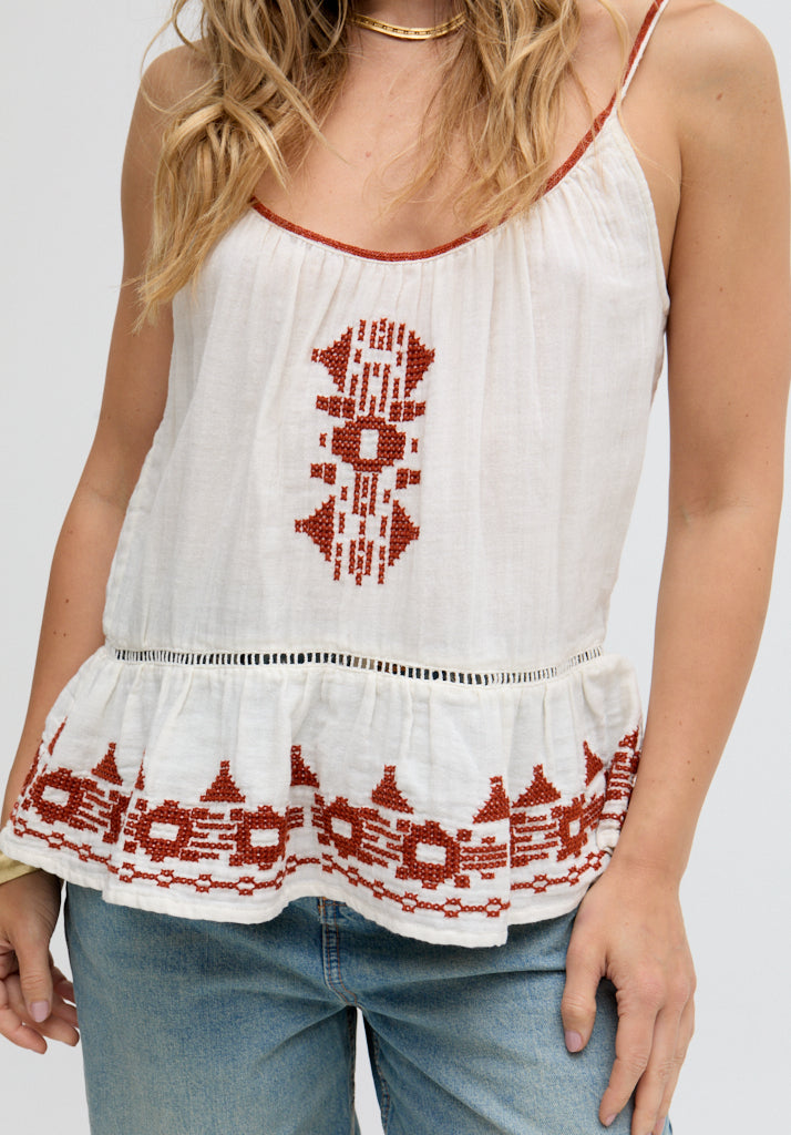 Lilly Spaghetti Strap Embroidered Cami In White