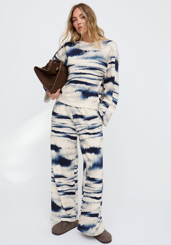 PREORDER Marrianne Wide Leg Tiedye Print Trouser In Navy