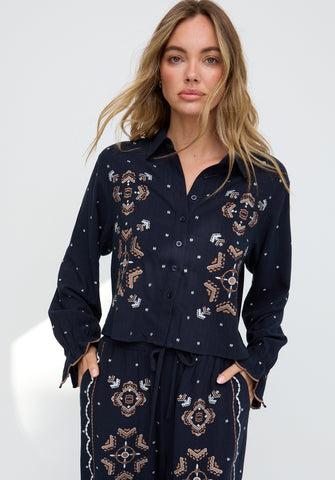 Penny Boxy Embroidered Shirt In Navy
