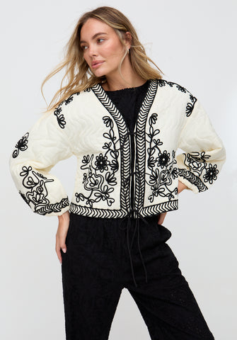 Fran Quilted All Over Embroidered Jacket In White