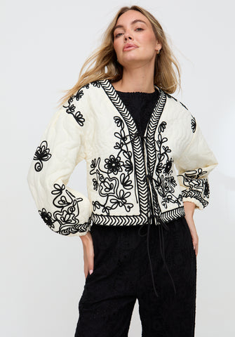 Fran Quilted All Over Embroidered Jacket In White