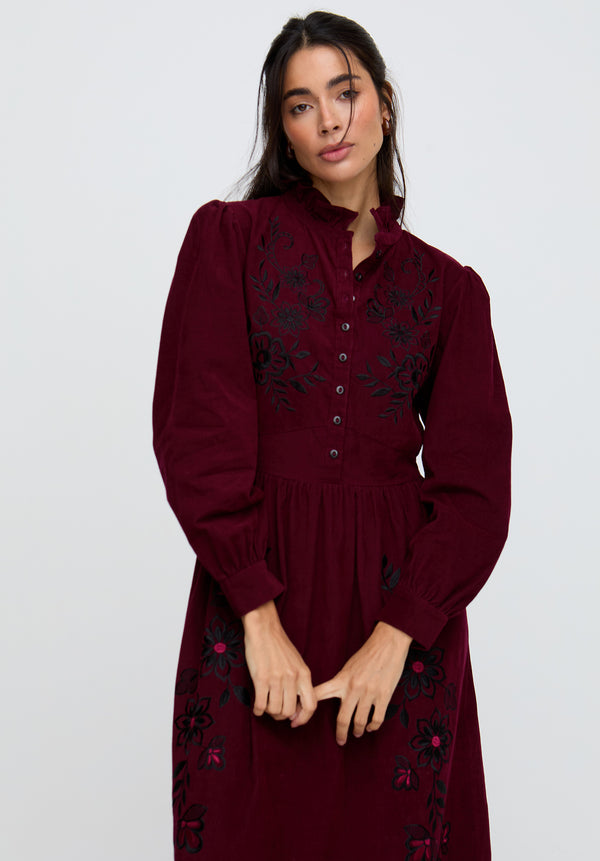 Puglia Corduroy Midi Dress In Burgundy - image 1