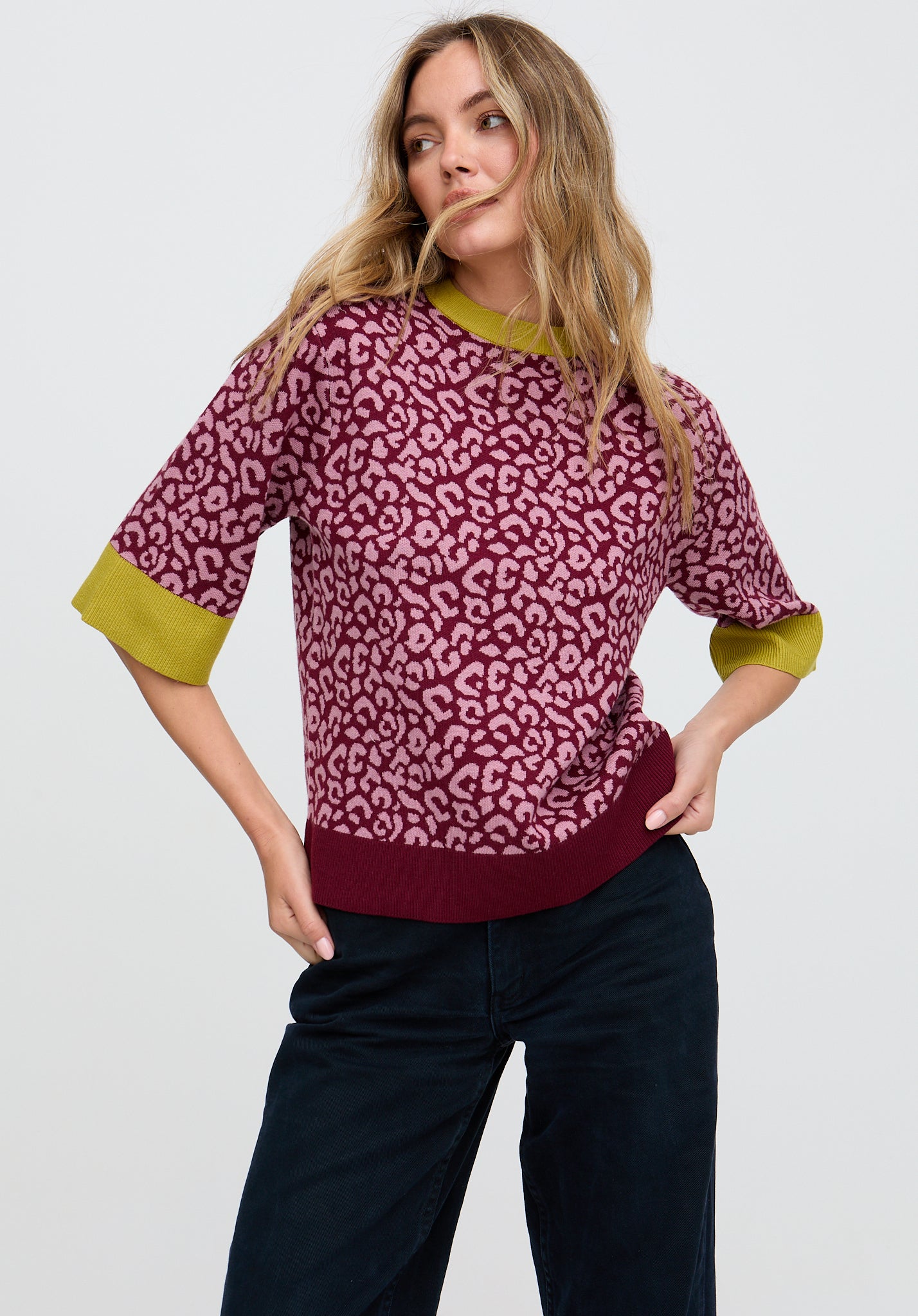 Daffodil Slouchy Animal Print Knitted T shirt
