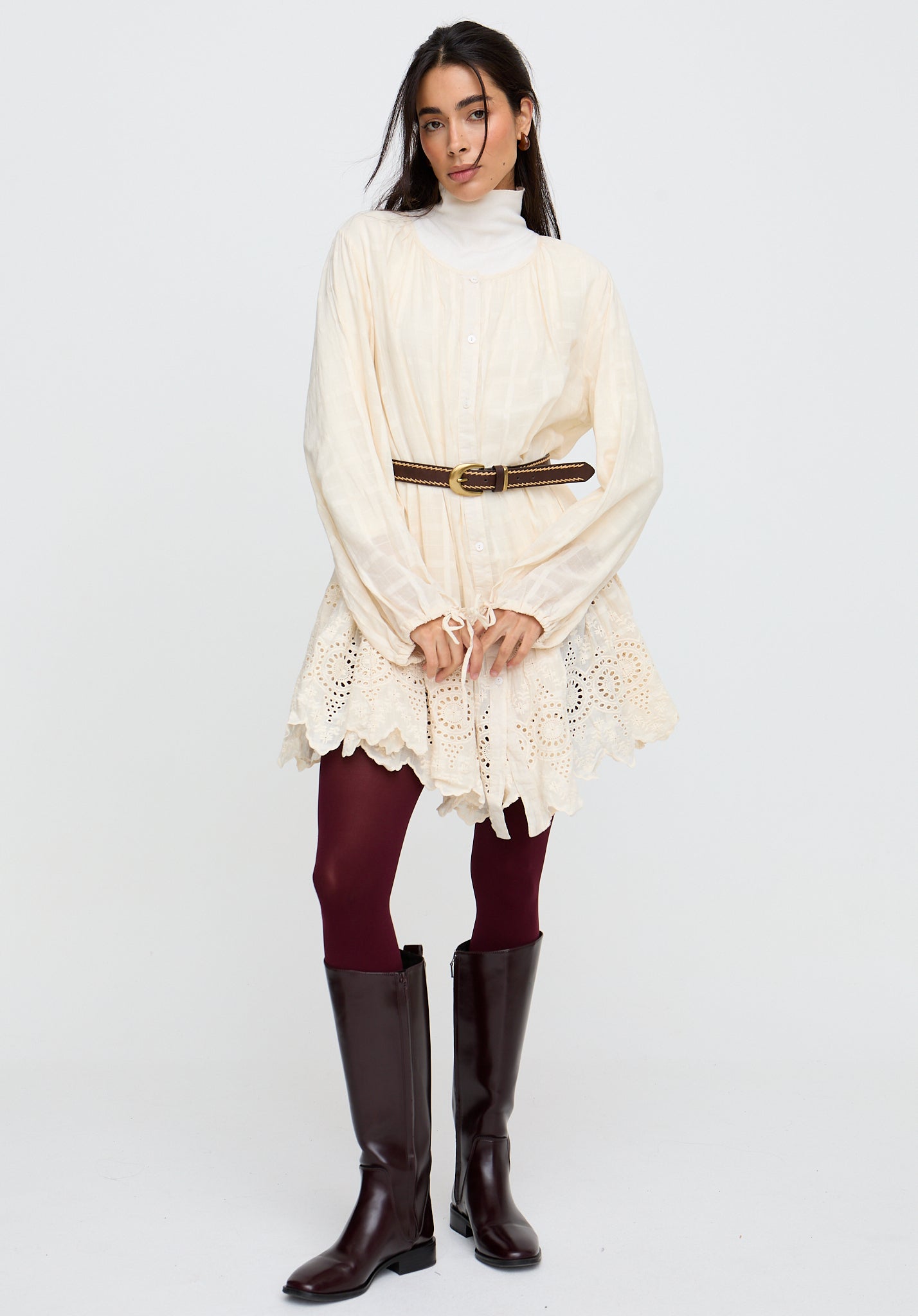 Olivia Button Down Embroidered Mini Dress