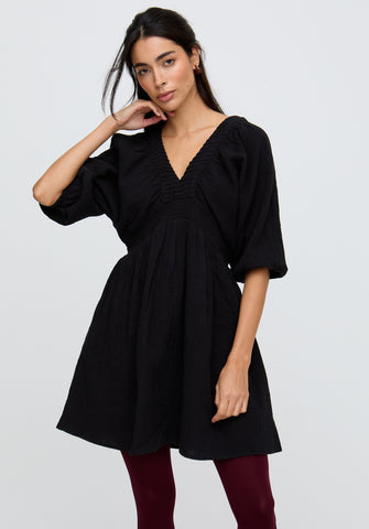 Soipoi Ruched V-Neck Mini Dress In Black
