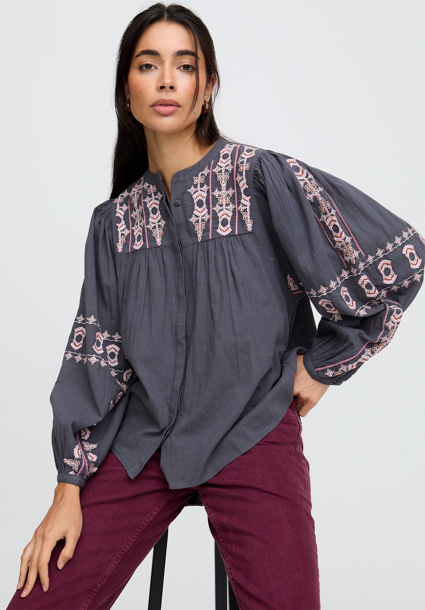 Demi Embroidered Ballon Sleeve Shirt