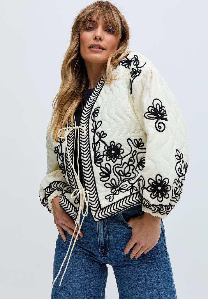 Womens premium Quilted All Over Embroidered Jacket In White - image 4