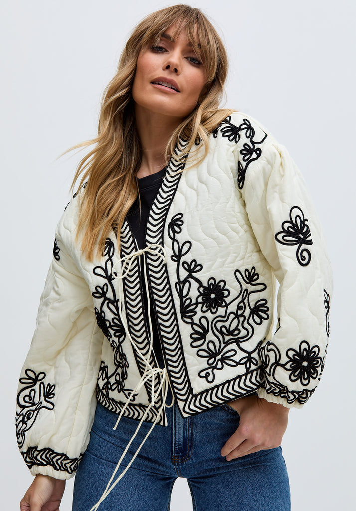 Womens premium Quilted All Over Embroidered Jacket In White - image 1