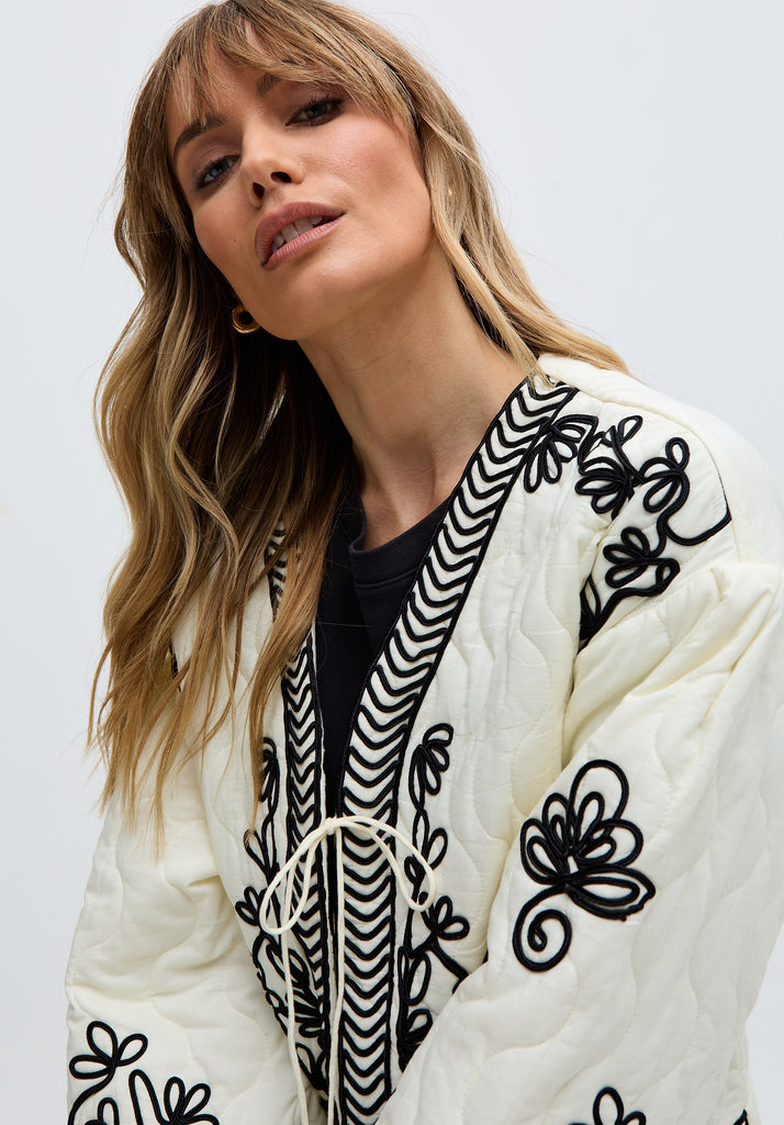 Womens premium Quilted All Over Embroidered Jacket In White - image 3