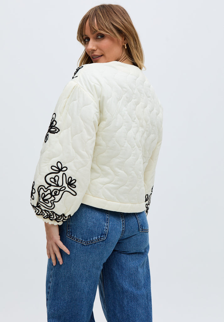 Womens premium Quilted All Over Embroidered Jacket In White - image 5