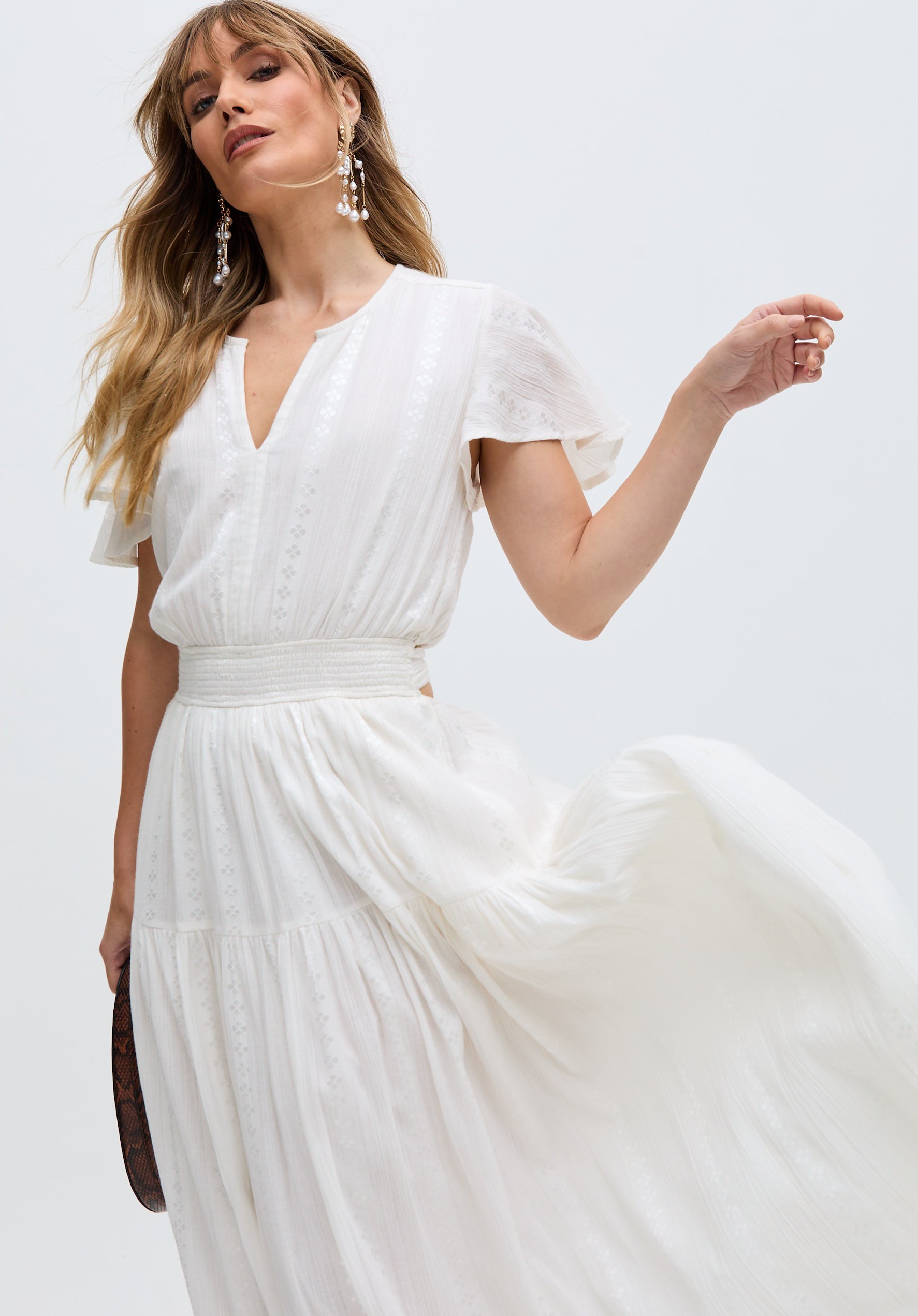 Candice Flutter Sleeve Jacquard Maxi Dress