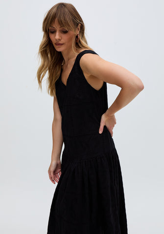 Squire All Over Cut Work Drop Waist Midi Dress In Black