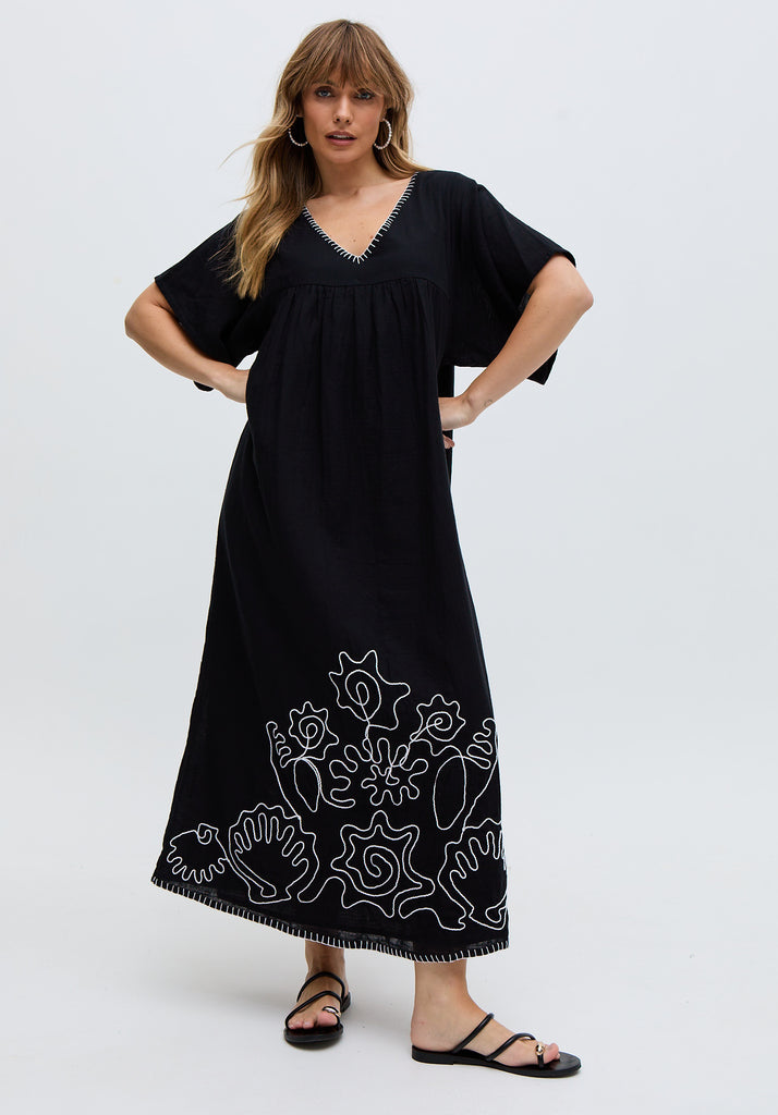 Womens premium floral Embroidered Hem Midi Dress In Black - image 3