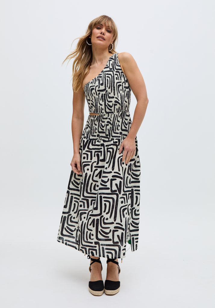 Jazz Jersey One Shoulder Warhol Print Midi Dress in Black