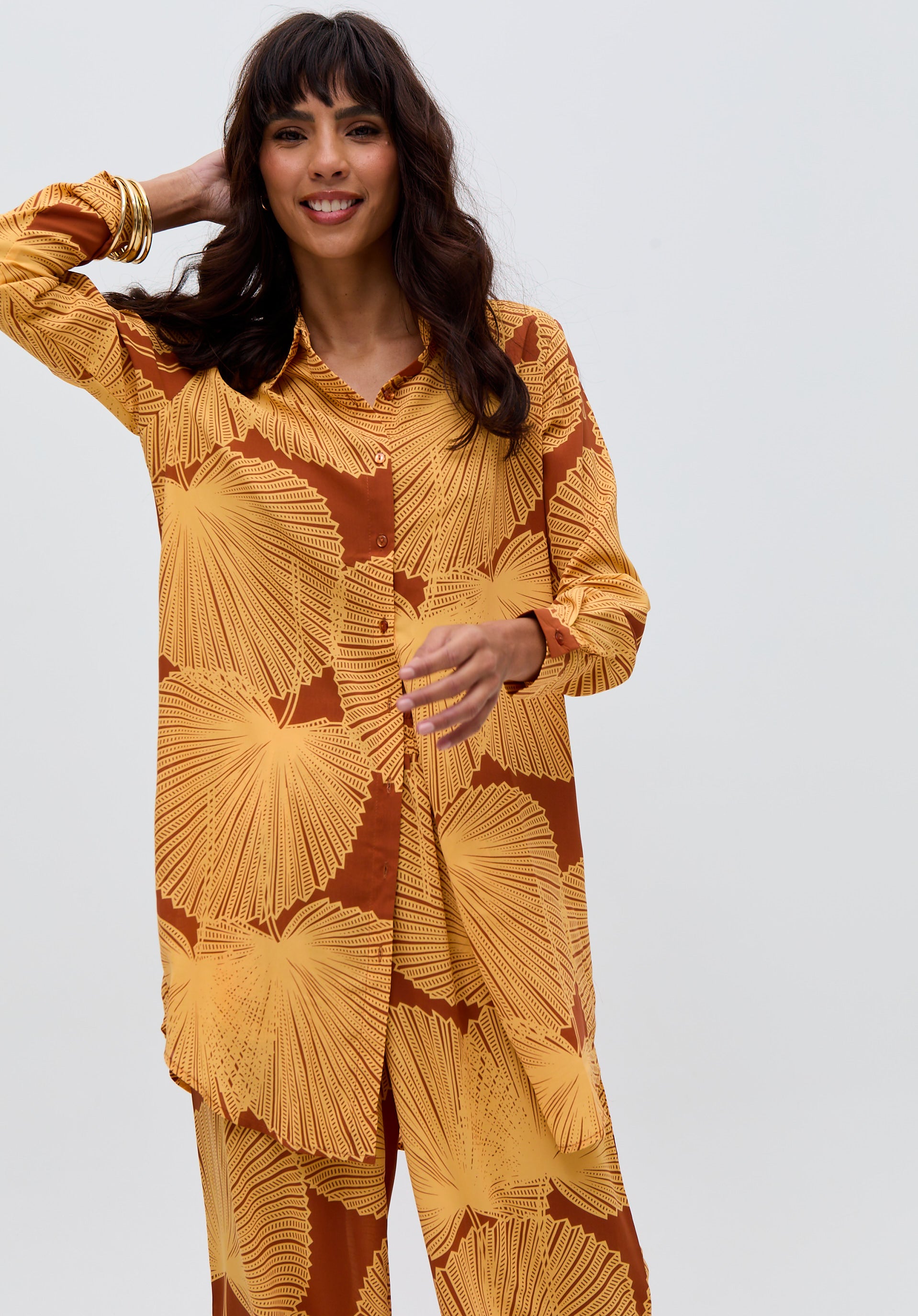 Clyde Button Down Abstract Leaf Print Shirt