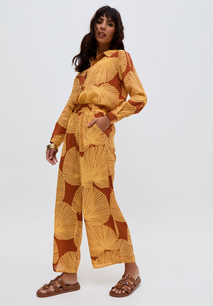 Clyde Wide Leg Sunshine Print Trouser In Yellow