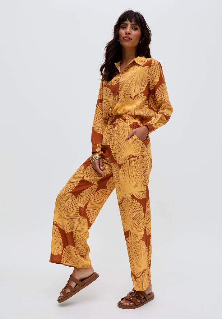 Clyde Wide Leg Sunshine Print Trouser In Yellow