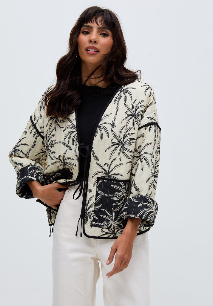 Womens Palm Print Reversible black and white Jacket - image 2