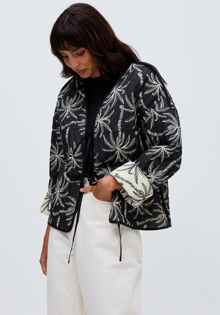 Womens Palm Print Reversible black and white Jacket - image 5