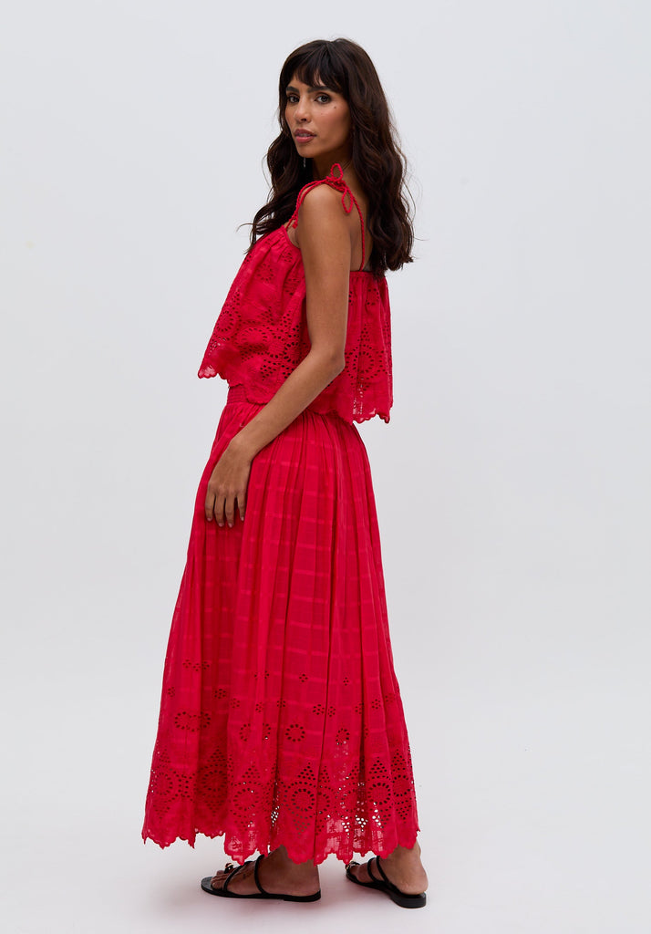 Mirella Spaghetti Strap Embroidered Skirt In Red - image 3
