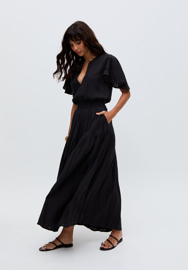 womens premium Flutter Sleeve Jacquard Maxi Dress In Black - image 4