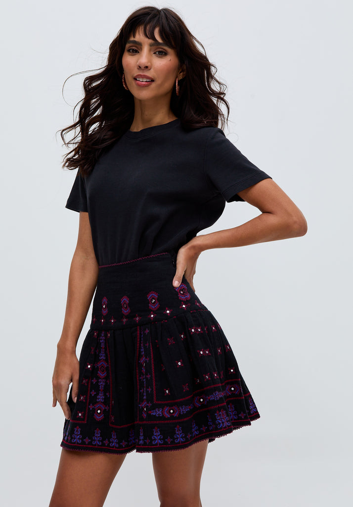 Issabel All Over Embroidered Mini Skirt In Black