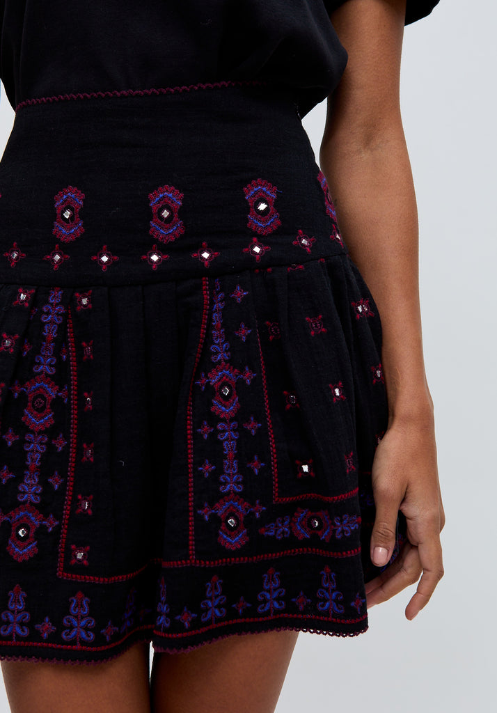 Issabel All Over Embroidered Mini Skirt In Black