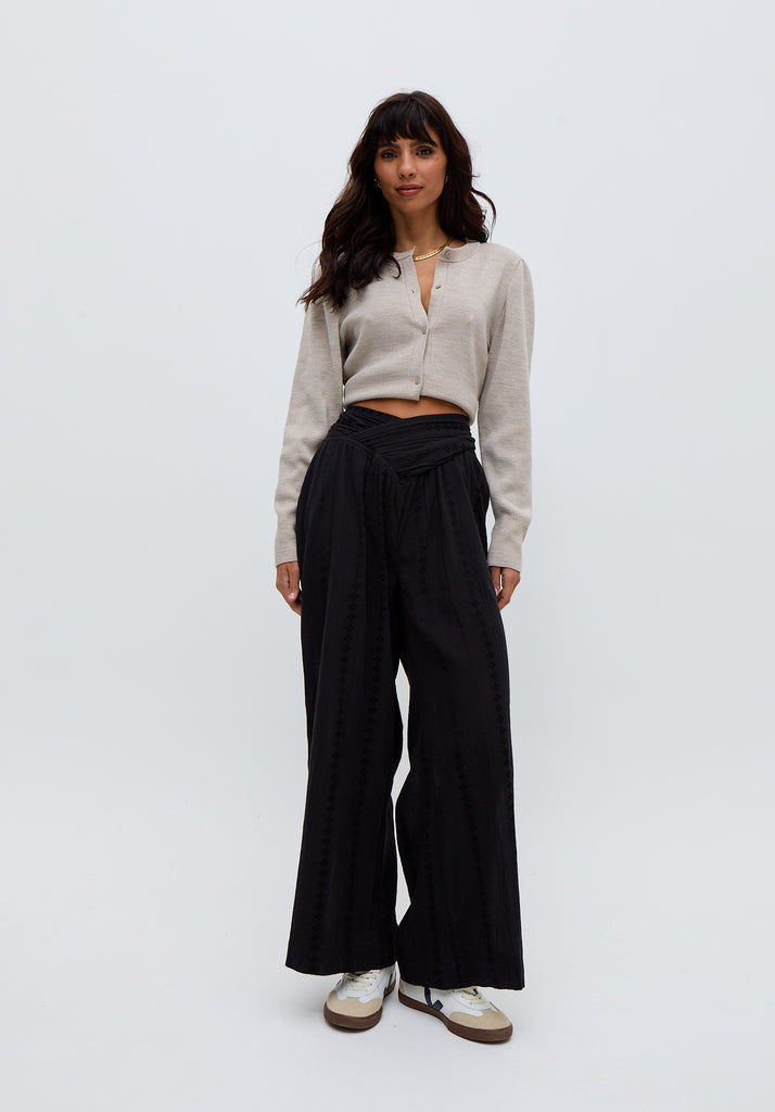 Womens Farrah Wide Leg Jacquard Trouser In Black - image 3