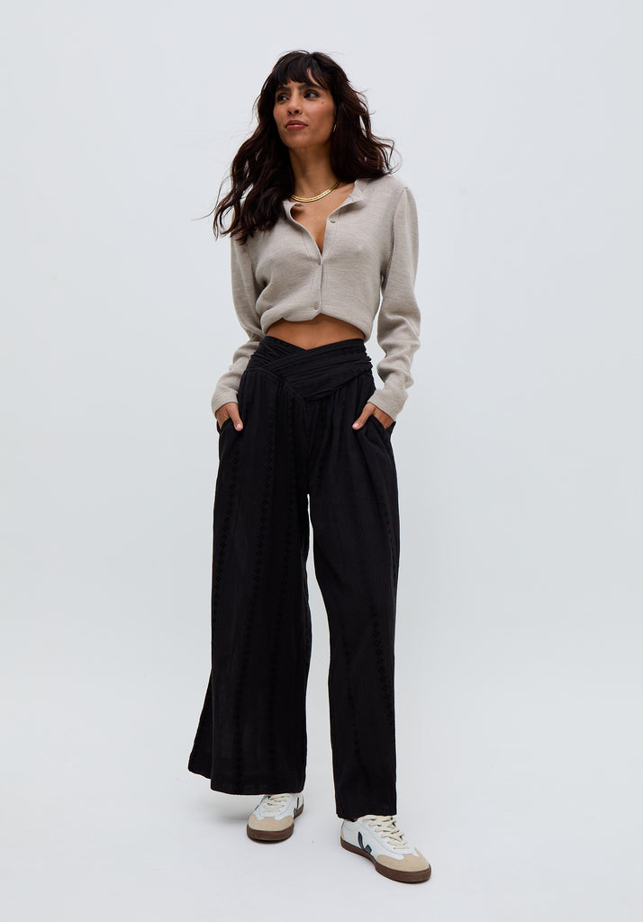 Womens Farrah Wide Leg Jacquard Trouser In Black - image 2