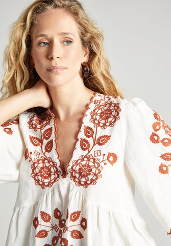 Aubrey V-Neck Embroidered Blouse In Cream