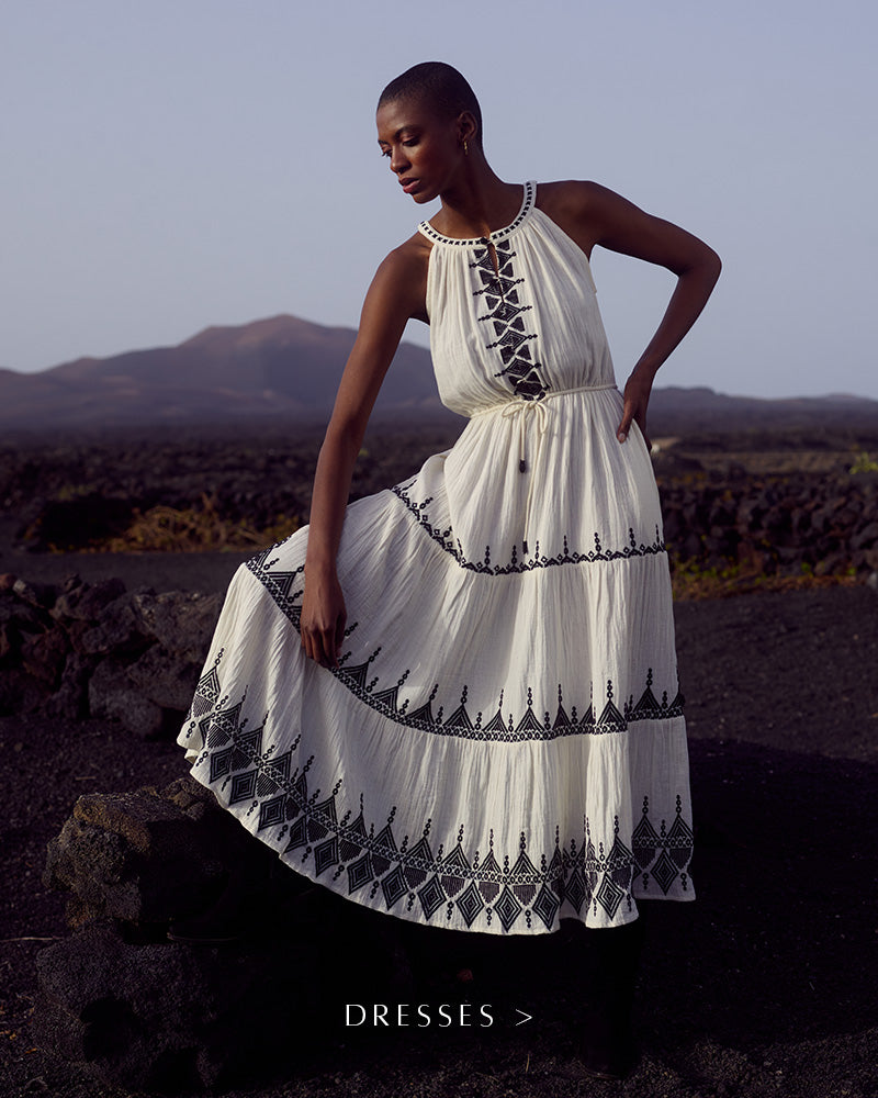 Model wears Mia Wrap Embroidered Maxi Dress In White. Copy on image 'Dresses'