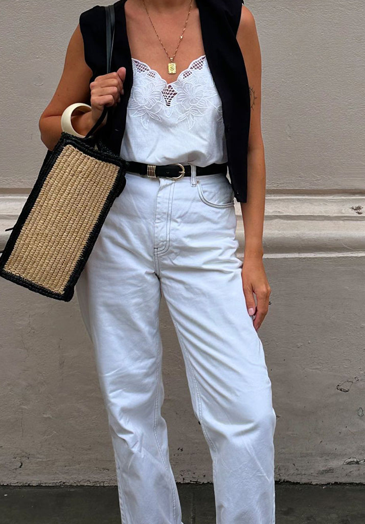 Delores cami in white with self embroidery