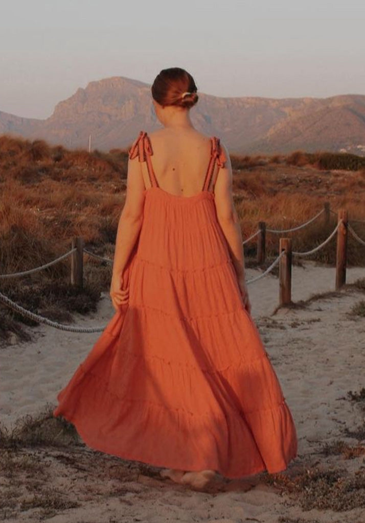 Isla maxi tiered dress in orange