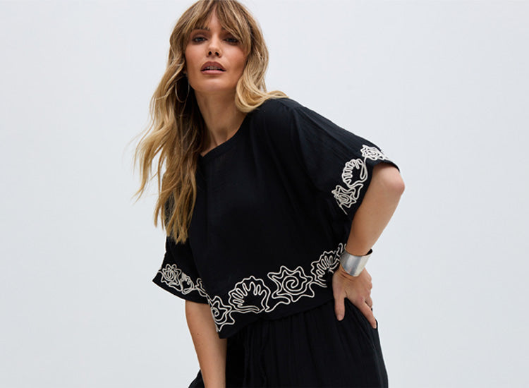 mobile image showing model wearing the Millie set
