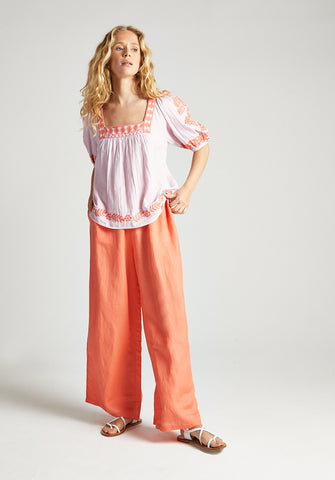 Paulina Wide Leg Trouser In Orange