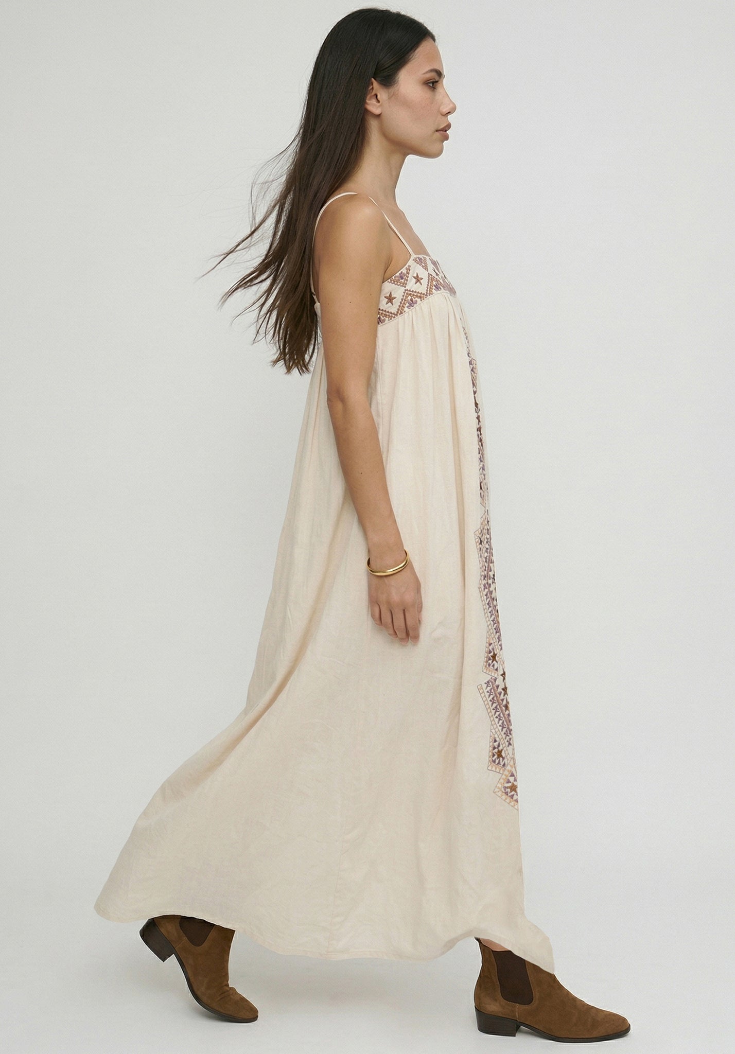 Sapphire Spaghetti Strap Embroidered Maxi Dress In Cream Sapphire Spaghetti Strap Embroidered Maxi Dress In Cream