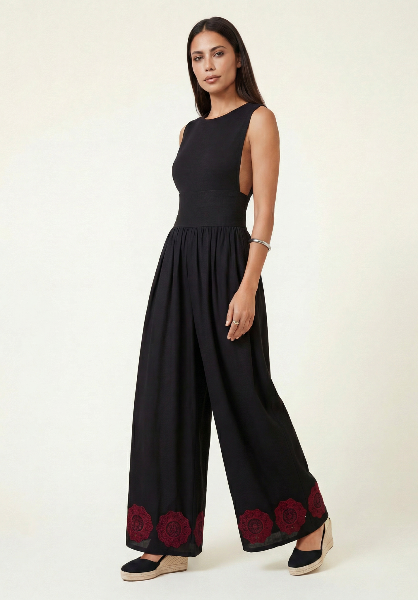 Vanessa Wide Leg Embroidered Jumpsuit